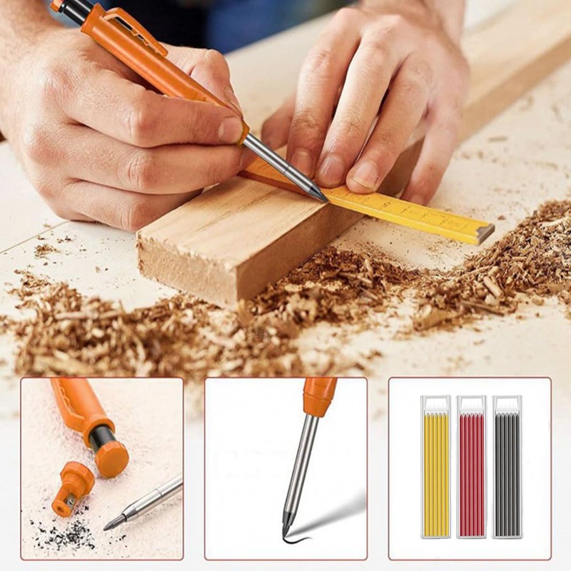 CAASFOOY Deep Hole Marker Pencil.Construction Site Carpenters Pencil Set Metal
