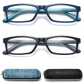 RaoOG Reading Glasses Men Blue Light Blocking - Set of 2 Spring Hinge Design Value Computer Readers (Blue/Black, 2.00)