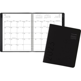 AT-A-GLANCE 2023 Monthly Planner, 7" x 8-3/4", Medium, Monthly Tabs, Pocket, Faux Leather, Contemporary, Black (70120X05)