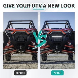 KAKABAS Front Mesh Grill Light With LED Light Bar for PRO XP，RZR PRO XP,UTV Waterproof Mesh Grille Insert Guard Compatible With Polaris 2020-2023 RZR PRO XP XP4/ RZR PRO R/RZR Turbo R Accessories