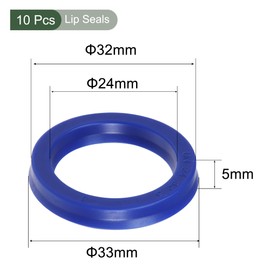 YOKIVE 10 Pcs UN Radial Shaft Seals, Industry PU Oil Seals for Hydraulic Cylinders (Blue, 24-mm ID x 32-mm OD 5-mm Width)