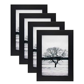 Egofine 4x6 Picture Frames Set of 4 - Made of Solid Wood for Table Top Display and Wall Mounting photo frame Black