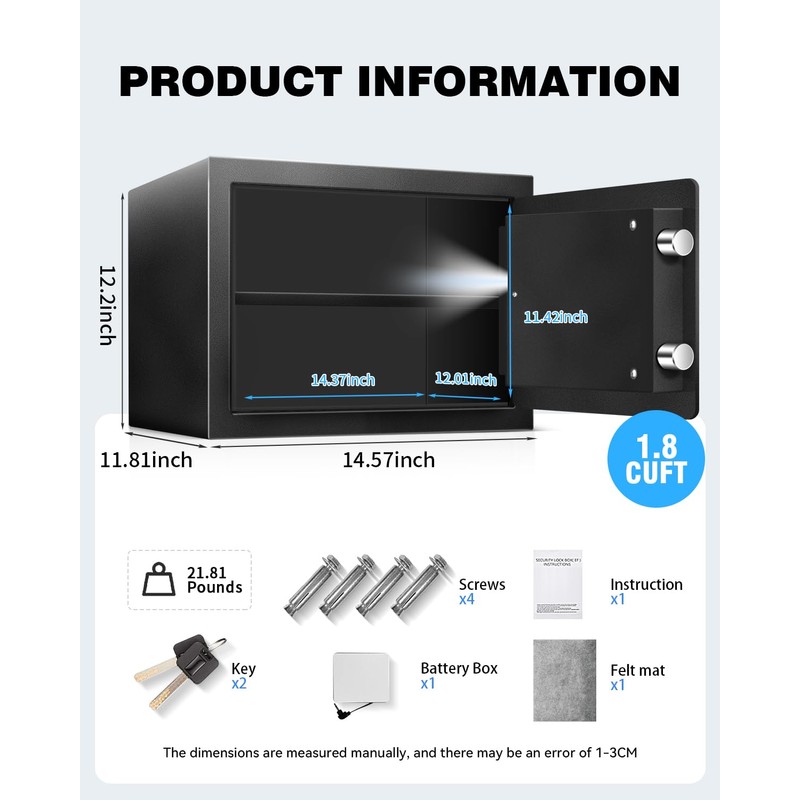 1.8 Cu Ft Safe Box with Fireproof Waterproof for Documents