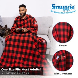 Snuggie The Original Wearable Blanket with Sleeves & Pockets for Adults| Functional Warm Cozy Super Soft Fleece| As Seen on TV Red & Black Buffalo Plaid