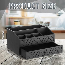 Marsui Paper Plate Dispenser, Paper Plate Holder for Kitchen Counter with Drawer Wood Rustic Silverware Utensil Caddy, Cutlery Flatware Organizer for Cup Spoon Fork Plates Napkins, Black Kitchen