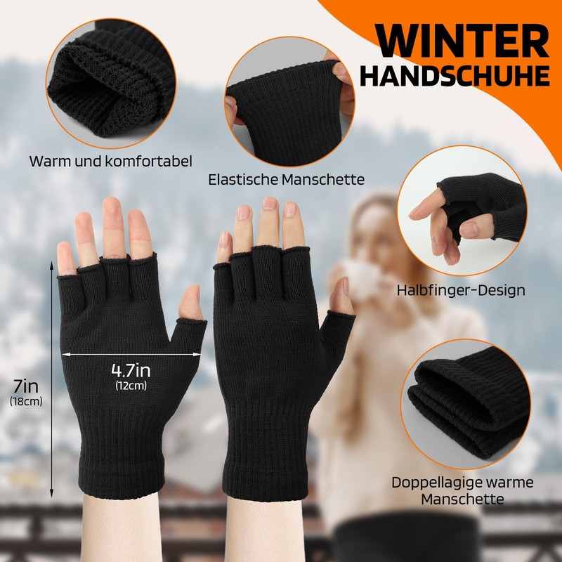 AURUZA 4 Pairs Half Finger Gloves Men's Winter Gloves Women