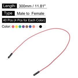 sourcing map Male to Female 1Pin Breadboard Jumper Wire 2.54mm Pitch Ribbon Cable 30cm Long Electronics Breadboard Ribbon Cables for Breadboard Electronic Projects Pack of 40