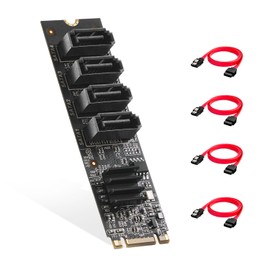 Binardat M.2 to SATA Card 4 Port, 6Gbps SATA 3.0 Controller, Includes 4 SATA Cables, for Windows 10/11