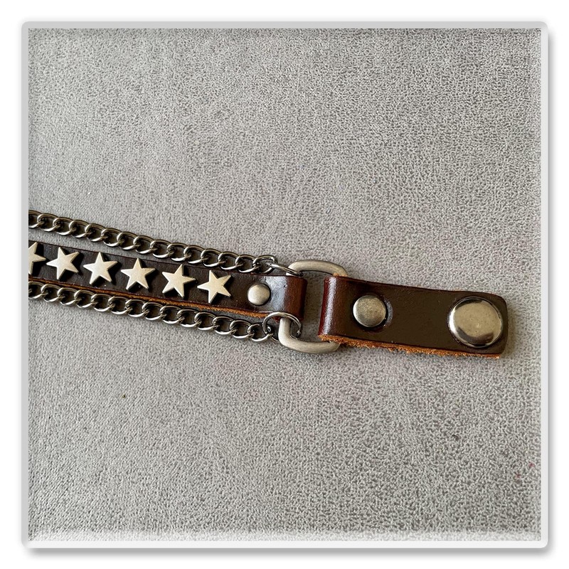 Xusamss Hip Hop Rivet Chain Leather Bracelet Alloy Star Cuff