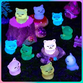 LSLYHTC 20 Pcs Luminous Mini Resin Cat, Miniature Cat Glow in The Dark Tiny Cat Ornament for Garden Landscape Aquarium Dollhouse Birthday Party Room Crafts Decor