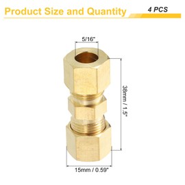 uxcell 3Pcs Compression Pipe Fittings, 5/16" Brass Compression Union Straight Connector Adapter Coupling for Gas Liquid Transport Connect Pipelines and Leakproof