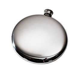 Wentworth Pewter -Thistle Stamp Polished Round Pewter Sporran Flask, Spirit Flask, 4oz Capacity