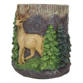Rustic Western Buck Stag Deer By Green Forest Trees Stationery Pen Brush Holder