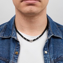 TreasureBay Handmade Mens Tigers Eye Onyx Beaded Necklace Chain Natural Gemstones Healing Crystal Jewellery (Black)