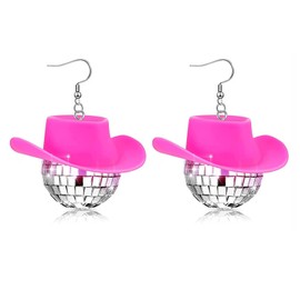 Disco Ball Earrings for Women 1970s Disco Accessories Set Disco Ball Earrings Necklace Bracelet for Women's Party Costume Accessories (silver) (pink)