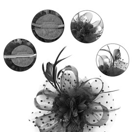 Yphzmtz Fascinator Hat Women's Mesh Flower Feather Hat with Headband and Clip Elegant Women's Hat Tea Party Headpiece Black