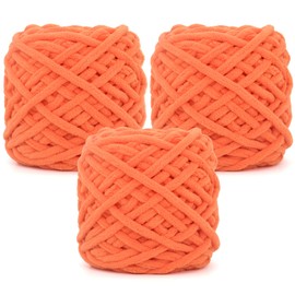 Chunky Velvet Chenille Yarn for Crocheting Velvet Fluffy Plush Thick Bulky Chunky Chenille Velvet Soft Baby Blanket Yarn for Crocheting Hand Knitting 3 * 100g(Orange)