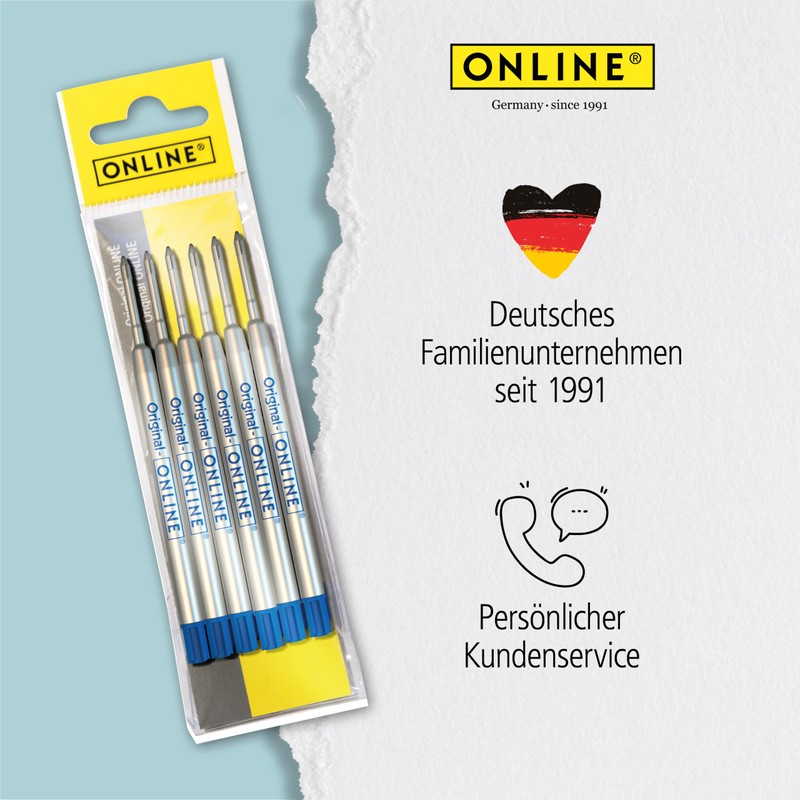 Online writing instruments, 6 ballpoint pen refills, blue, G2 format,