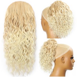 Detean 10 inch Ponytail Extension Drawstring Ponytail for Black Women Short Wavy Curly Ponytails Fluffy Natural Looking Pony Tails Hair Extensions Synthetic Hairpiece (27/613#)