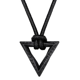 FaithHeart Norse Runes Triangle Ring Necklace Sturdy Stainless Steel Black Mobius Band Necklaces for Male High Polished Arrows Band Pendant with Black Leather Cord Necklace