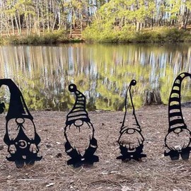 Atyhao Garden Gnome Silhouette, Steel Stakes Standing Gnome Decorations Cute Silhouette Decor Outdoor Cute Handmade Yard Art Silhouette,Garden Decor Silhouette for Home Lawn (A)