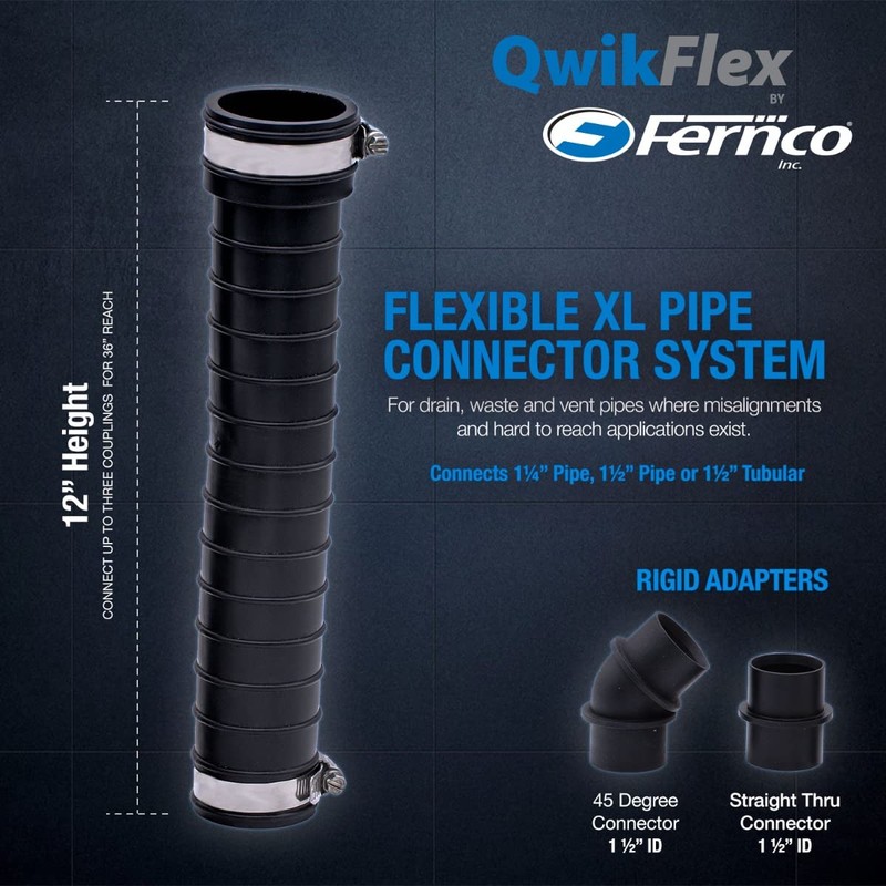 Fernco QwikFlex 36-in. Flexible Pipe Connector Kit for Offset or