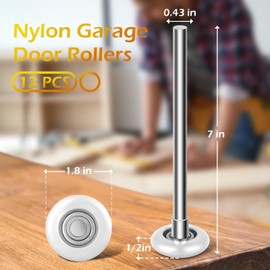 Treela 12 Pcs Nylon Garage Door Rollers Set, 1.8" Garage Door Replacement Wheels for 2" Track 7" Extended Stem High Load 6200 ZZ Double Seal Precision Performance Ball Bearings Parts (White)