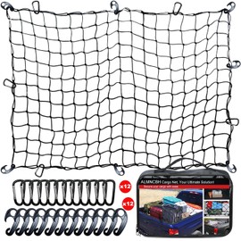 ALMNCBH Cargo Net for Pickup Truck Bed - 4' x 6' Stretches to 8' x 12' Latex Bungee Net Mesh with 12 Clips, Truck Bed Accessories for Dodge RAM, Ford, Chevy, Toyota for SUVs, Cars and Trucks