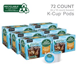 Green Mountain Coffee Roasters Brew Over Ice Hazelnut Cream, Single Serve Keurig K-Cup Pods, Flavored Iced Coffee, 72 Count