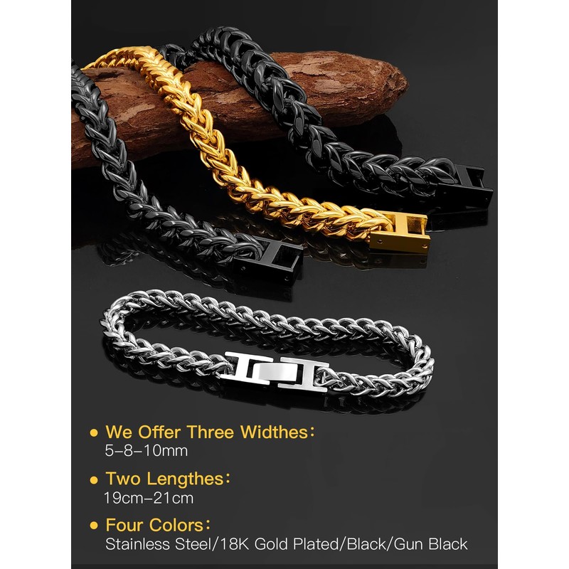 Mens Stainless Steel Franco Chain Bracelet 10MM Link Bracelets, Fold