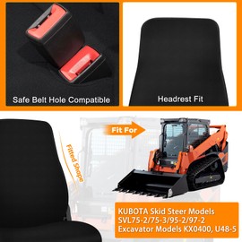 Kistrba Seat Cover Compatible with KUBOTA Models SVL 75-95.2 KUBOTA Skid Loader, KX0400, U48-5 Excavator, High Back Bucket, No Armrest Suspension Seat Exact Seat Covers, Black