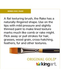 KINGART B-031 Premium 3 pc. Original Gold 9120 Series RAKE Comb Artist Brush Set, Synthetic Golden Taklon Hair for Acrylic, Oil, Watercolor and Gouache Paint, Short Handle, 3 Sizes: 1/8", 1/4", 1/2"