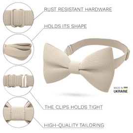 Boys Classic Pre-Tied Bow Tie Formal Solid Tuxedo, by Bow Tie House (Medium, Beige)