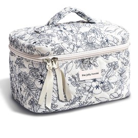 TOPALL Cosmetic Bag Travel Women's Beauty Case Made of Cotton, Large Make Up Bag, Portable Makeup Bag, Toiletry Bag Organiser with Capacity with Floral Pattern for Travel Accessories, Travel