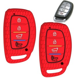 A.M.E. - 2 fundas para llave de Hyundai Tucson Elantra Sonata Smart 4 botones (botón pulsador), protector de piel (rojo y negro)