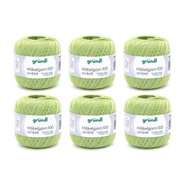 Gründl Crochet Yarn 100 Ombre (Mercerised Cotton Yarn for Crocheting 100% Cotton, 100 g/566 m, Needle Size: 1.5-2, 6 x 100 g), Pistachio