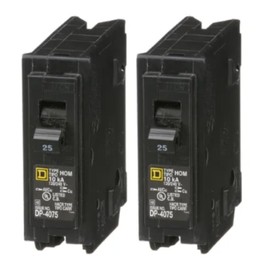 Square D HOM125 25 Amp (25A) Genuine Single Pole (1 Pole) Homeline Circuit Breaker, 120/240V AC, 10kAIC, Plug-in Mount for Homeline Load Centers, New Replacement Breaker – Pack of 2
