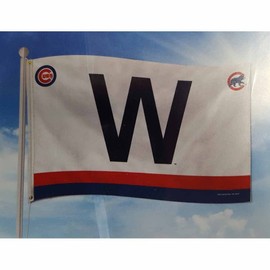 Rico Industries Chicago Cubs W Flag with Chicago Cubs Logos in Background 3 X 5 Banner Flag