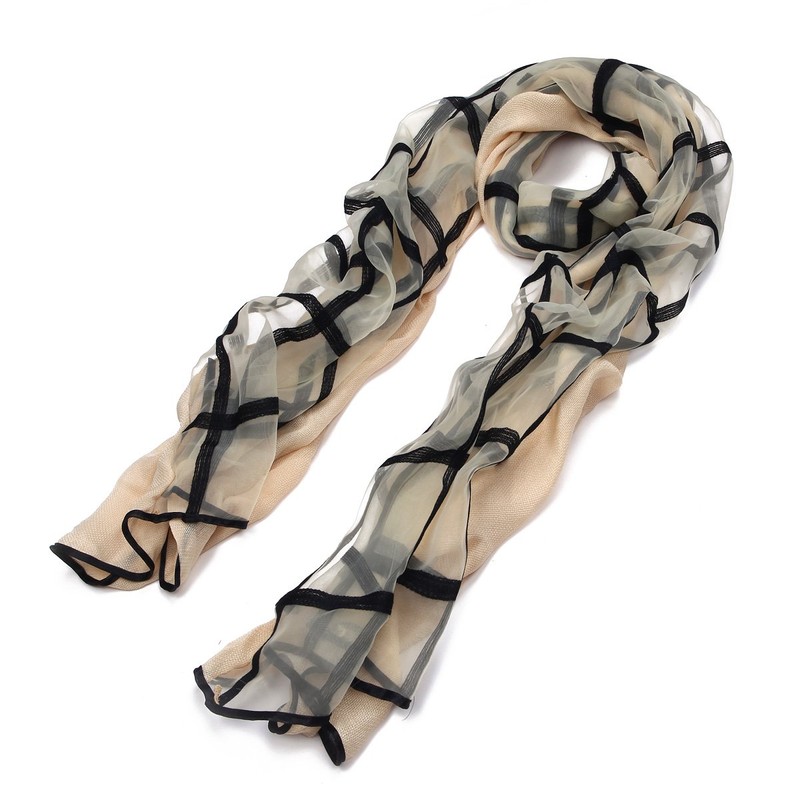 Premium 2-Layer Viscose Plaid Scarf, Beige