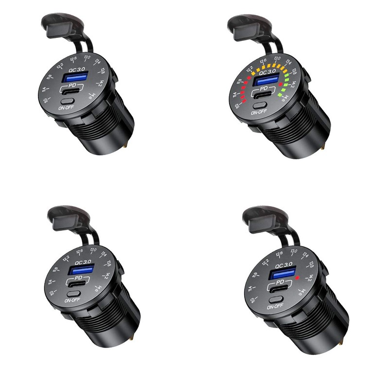 iMESTOU 12V USB C Charger with Voltmeter Switch Waterproof Dual