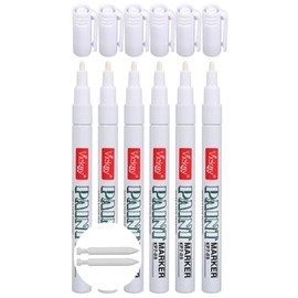 White Paint Pen Acrylic Marker,6 Pack 1.2mm Paint Marker for Ceramic, Glass and Stone Painting, Permanent and Quick Drying Fine Point