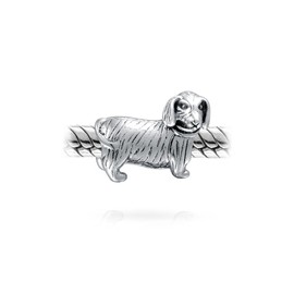 Puppy Pet Animal Lover Dachshund Hot Dog Charm Bead For Women For Teen Oxidized .925 Sterling Silver Fits European Bracelet