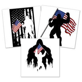 WICVIC 3 Pcs Bigfoot Rock On Stickers 7" Patriotic American Flag Vinyl Decals Cryptid Vinyl Stickers Bumper Truck Van Tailgate Wall Window Laptop Skateboard Christmas Gifts for Men Dad