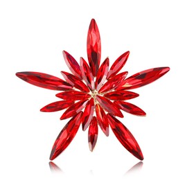 Rhinestone Star Brooch Pin for Women Girls Shiny Crystal CZ Snowflake Corsage Brooches Lapel Pins Scarf Buckle Shawl Clip Sweater Cardigan Bouquet Badge Accessories (Red)