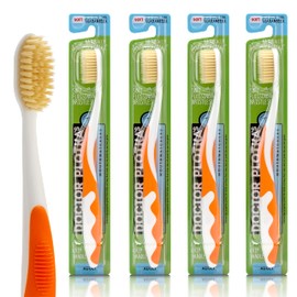 MOUTHWATCHERS Soft Flossing Toothbrushes, Value Pack of 4, Orange, Manual Toothbrush for Adults, Ultra Clean, Good for Sensitive Teeth and Gums, by Dr. Plotka's