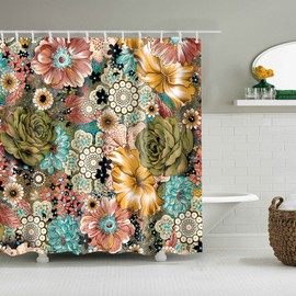 通用 Spring Shower Curtain Colorful Boho Floral Mandala Boho Ethnic Fabric Bathroom Decor Curtain 180x180cm