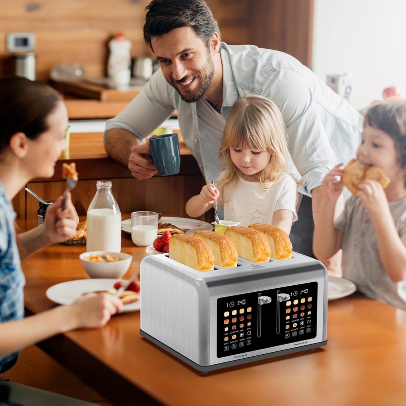 4 Slice Toaster Touch Screen, Stainless Steel Toasters Digital Timer,