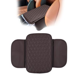 1 PCS Brown Car Center Console Cover, Leather Auto Armrest Cover Protector,with 2 Storage Bags,Universal Waterproof Armrest Seat Box Cover,Auto Center Console Pad,for Most Vehicles