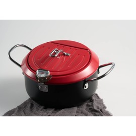 Induction & Gas Fire Compatible, Iron Guard Frame with Pad Lid, Thermometer, Fryer, Safe Fryer, 7.9 inches (20 cm) (Red)