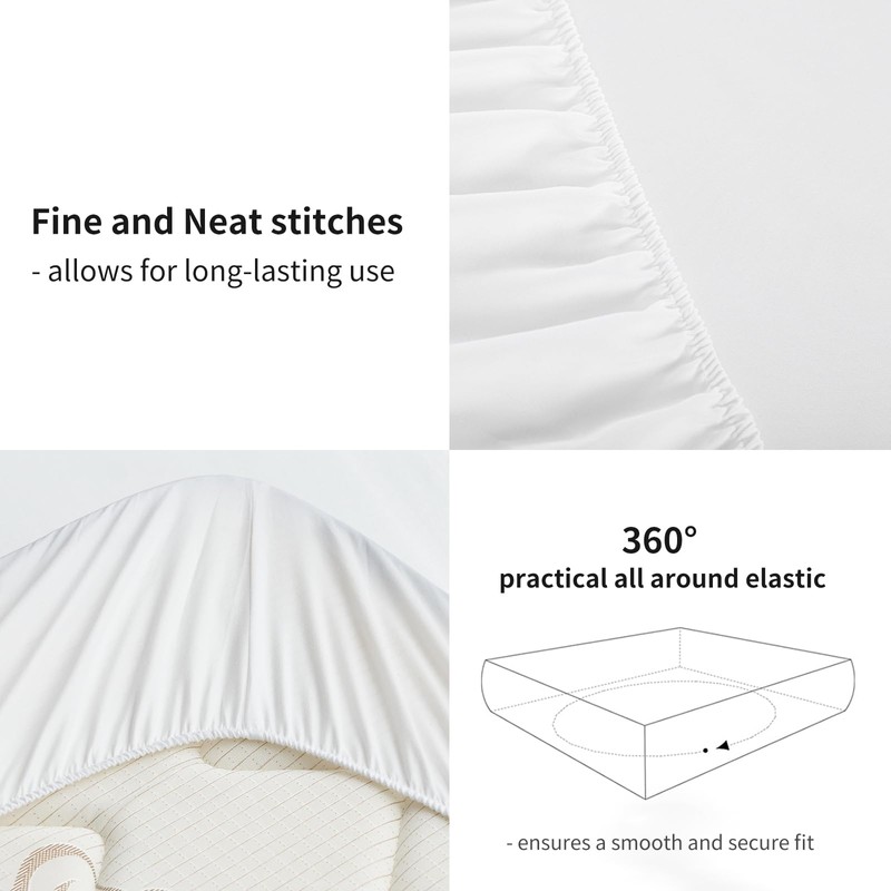 RUIKASI Double Fitted Sheet Deep - White Bottom Sheet for
